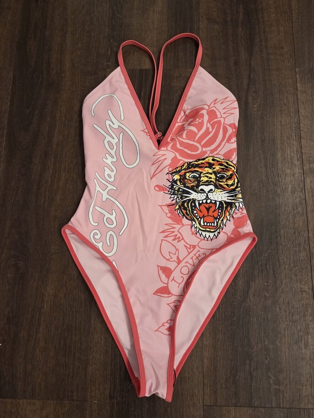 NWT Ed Hardy "Cherry Blossom" One-Piece Swimsuit Tiger Light Pink - Picture 4 of 10